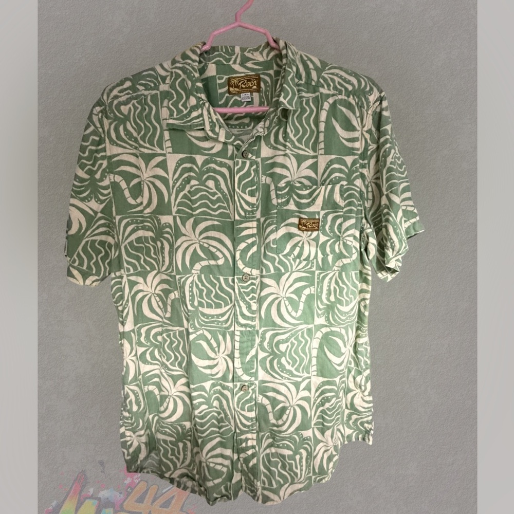 RVCA Men's Tropical Print Shirt - Green and Cream